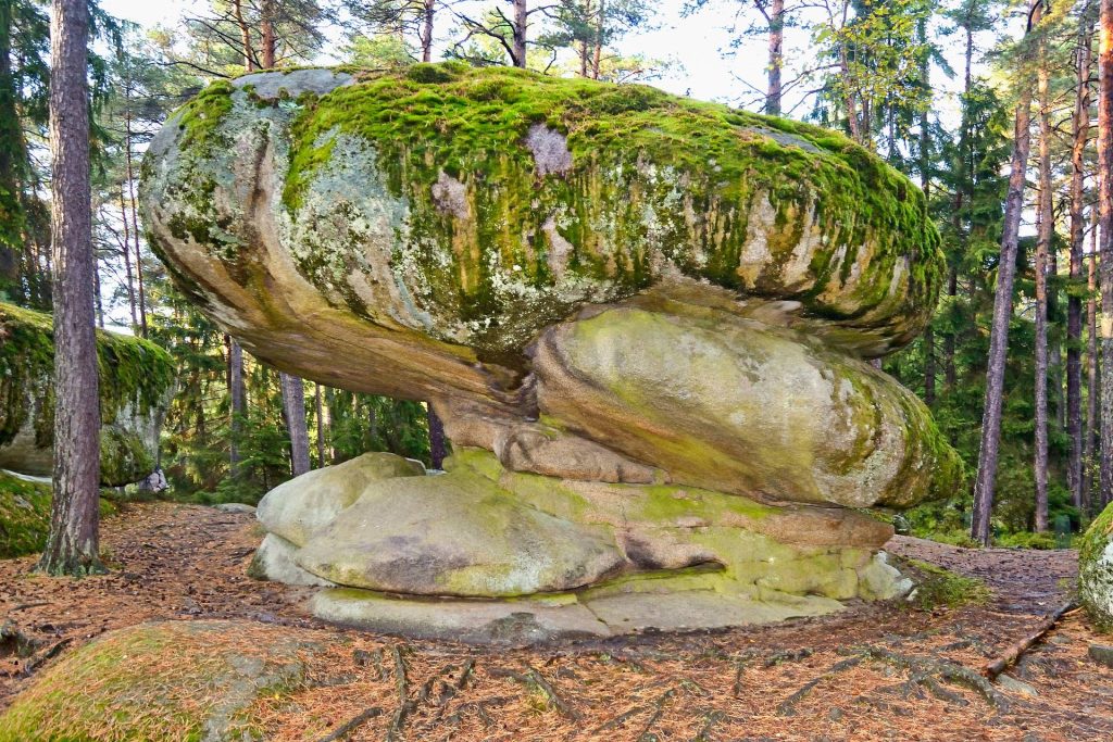 Felsformation in einem Wald.