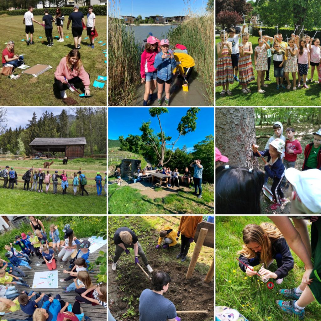 Bildcollage mit Kindern in der Natur